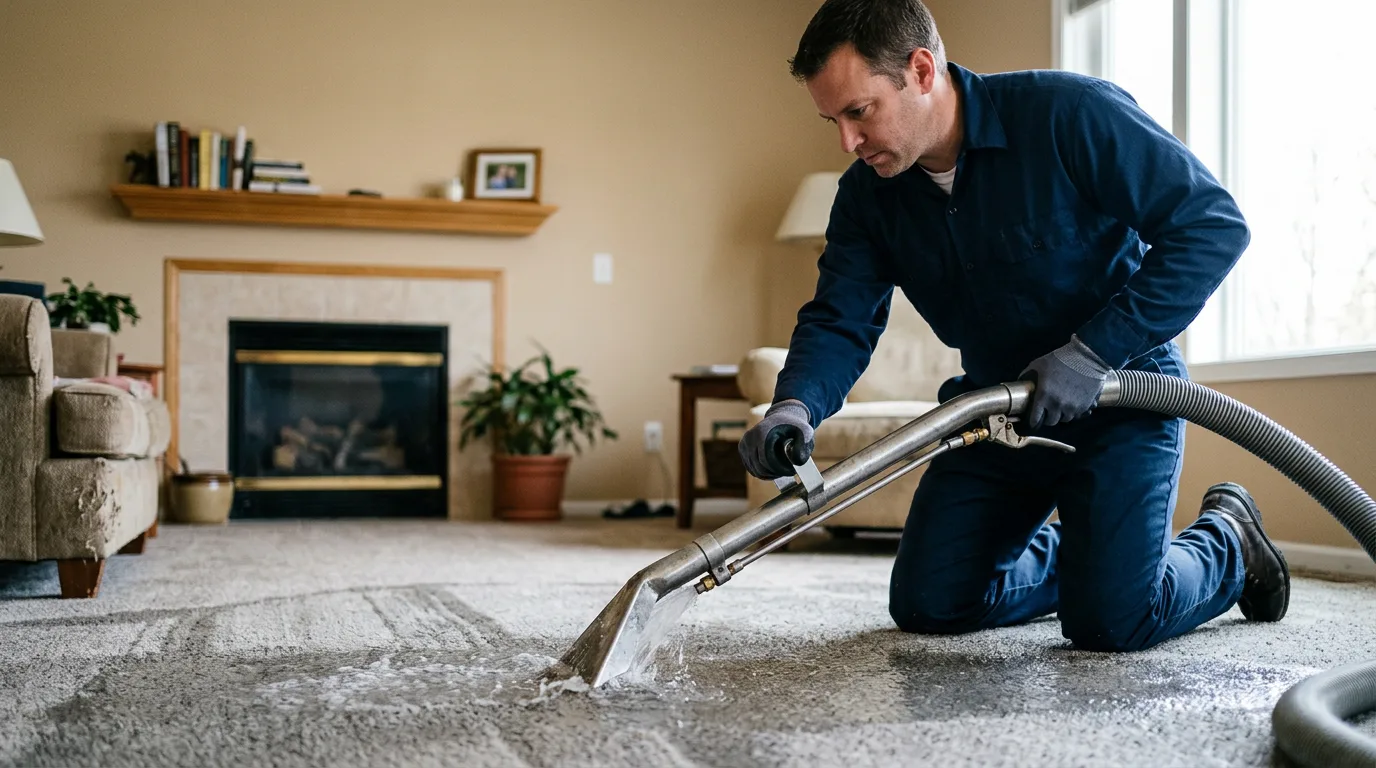 Water damage restoration technician working near Brent, AL